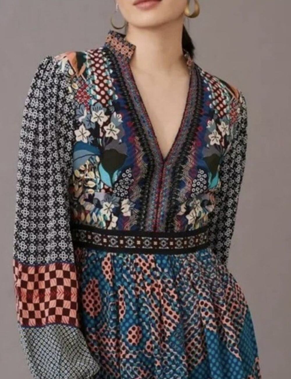 Anthropologie Bhanuni By Jyoti Womens Small Abstract Baby Doll Blouse